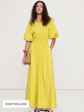 Banana Republic Lemon Yellow Puff-Sleeve Maxi Dress